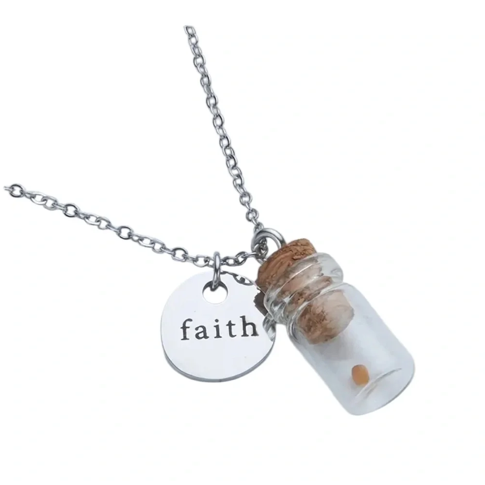 Stainless Steel Mustard Seed Jar Faith Silver Necklace